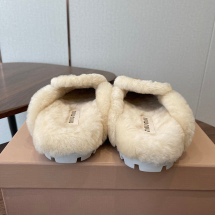 MIUMIU 25S MULES SLIPPERS SHEEPWOOL IN BROWN SUEDE