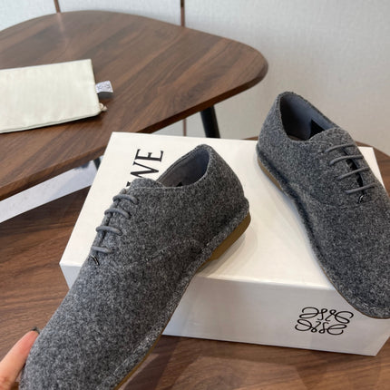 LOEWE 26S FOLIO DERBY SHOES IN DARK GRAY SUEDE