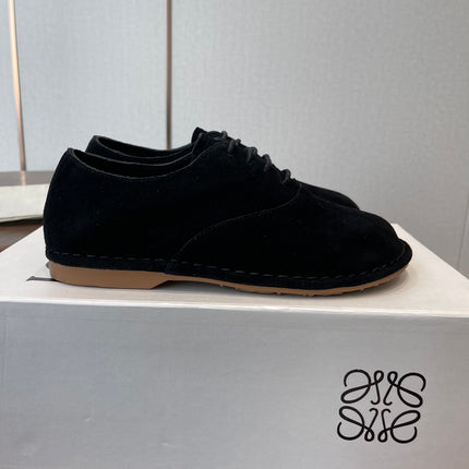 LOEWE 26S FOLIO DERBY SHOES IN BLACK SUEDE