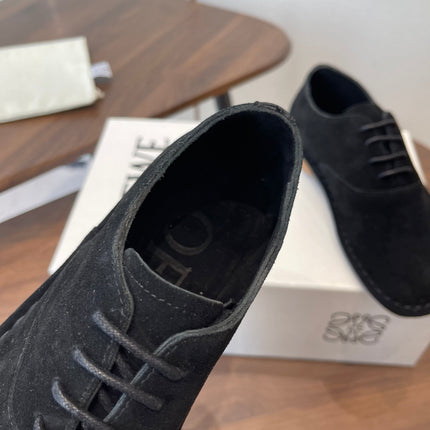 LOEWE 26S FOLIO DERBY SHOES IN BLACK SUEDE