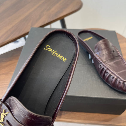 YSL 26S LOAFER MULES IN DARK RED BROWN CALFSKIN