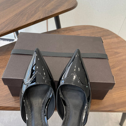 ALAIA 26S HEELED MULES 50 MM IN BLACK GLOSSY CALFSKIN