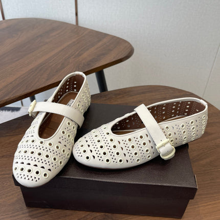 ALAIA 26S MARY JANE FLATS IN WHITE LAMBSKIN