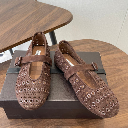 ALAIA 26S MARY JANE FLATS IN DARK BROWN SUEDE STYLE 1
