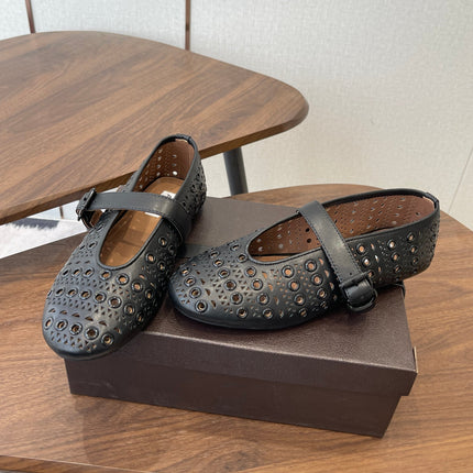 ALAIA 26S MARY JANE FLATS IN BLACK LAMBSKIN
