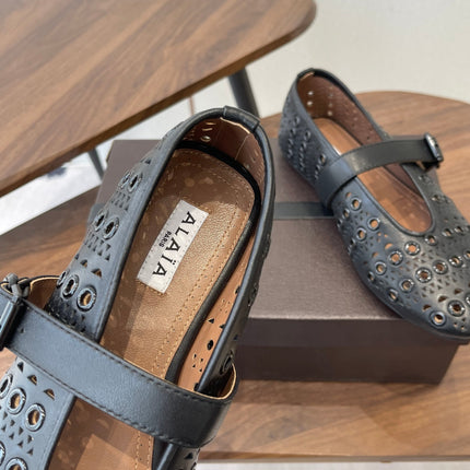 ALAIA 26S MARY JANE FLATS IN BLACK LAMBSKIN