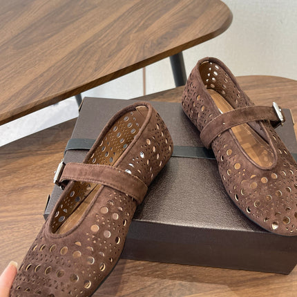 ALAIA 26S MARY JANE FLATS IN DARK BROWN SUEDE