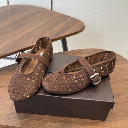 ALAIA 26S MARY JANE FLATS IN DARK BROWN SUEDE