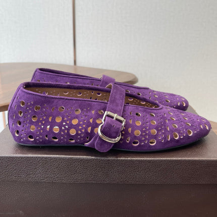 ALAIA 26S MARY JANE FLATS IN DARK PURPLE SUEDE