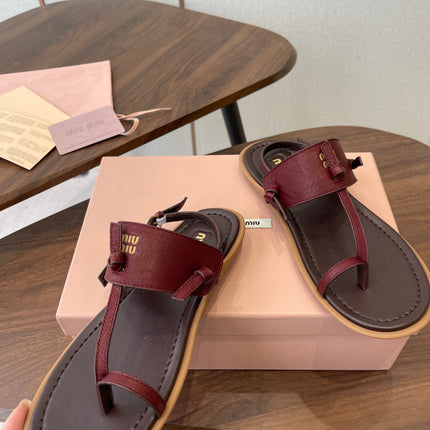 MIUMIU 26S FLIP FLOPS IN DARK BROWN AND BURGUNDY RED CALFSKIN