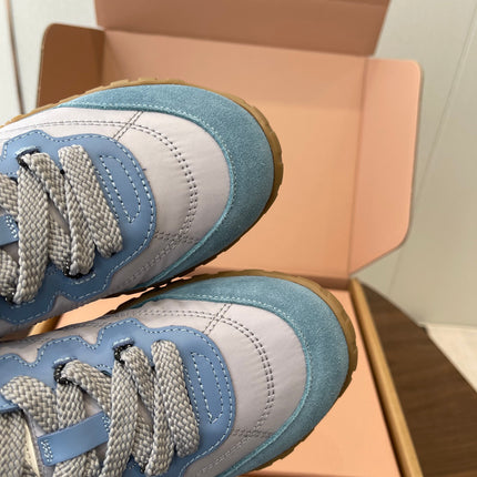 MIUMIU 26S SNEAKERS IN LIGHT GRAY AND BLUE FABRIC AND SUEDE
