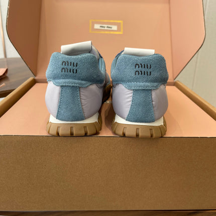 MIUMIU 26S SNEAKERS IN LIGHT GRAY AND BLUE FABRIC AND SUEDE