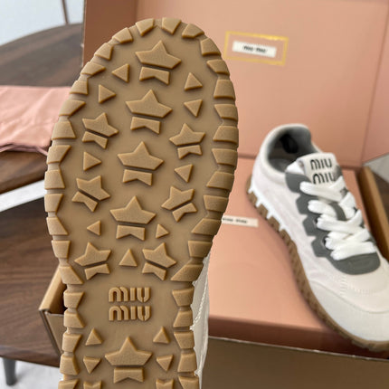 MIUMIU 26S SNEAKERS IN WHITE AND GRAY FABRIC AND SUEDE