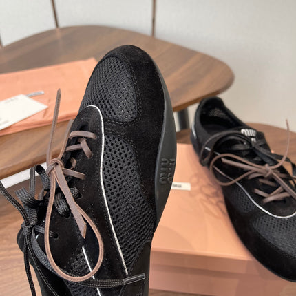 MIUMIU 26S SNEAKERS IN BLACK MESH AND SUEDE