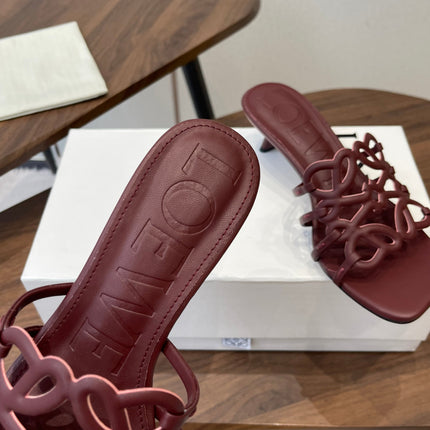 LOEWE 26S HIGH HEEL SANDALS IN WINE RED CALFSKIN