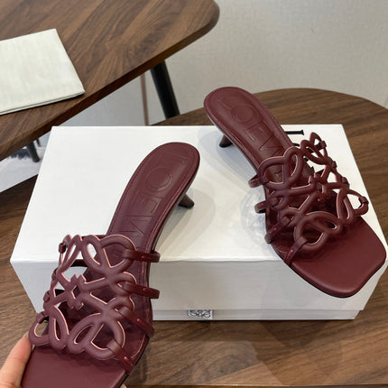LOEWE 26S HIGH HEEL SANDALS IN WINE RED CALFSKIN