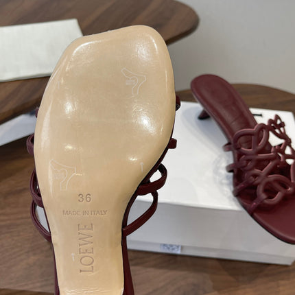 LOEWE 26S HIGH HEEL SANDALS IN WINE RED CALFSKIN