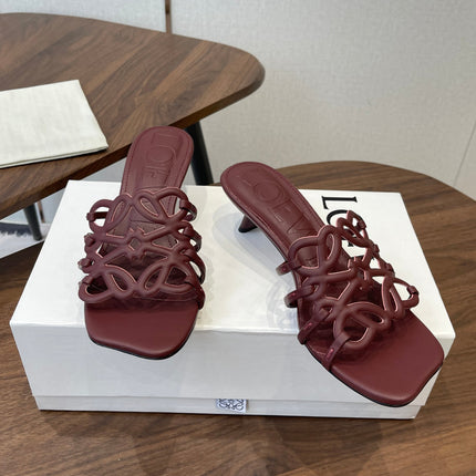 LOEWE 26S HIGH HEEL SANDALS IN WINE RED CALFSKIN