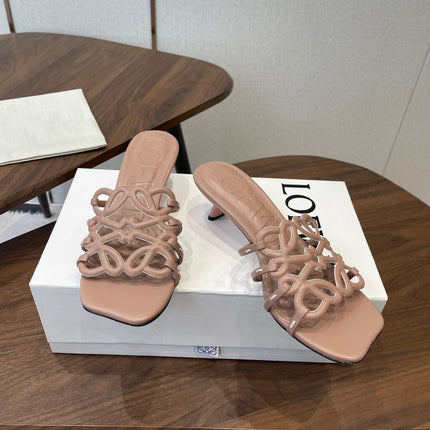 LOEWE 26S HIGH HEEL SANDALS IN TAUPE BROWN CALFSKIN