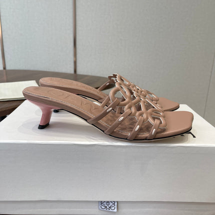 LOEWE 26S HIGH HEEL SANDALS IN TAUPE BROWN CALFSKIN