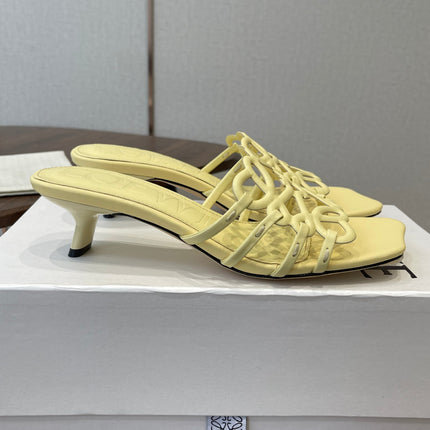 LOEWE 26S HIGH HEEL SANDALS IN BUTTER YELLOW CALFSKIN