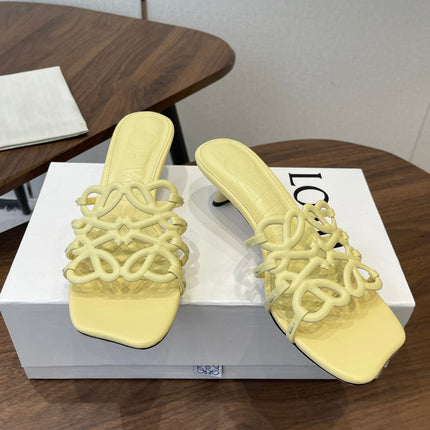 LOEWE 26S HIGH HEEL SANDALS IN BUTTER YELLOW CALFSKIN