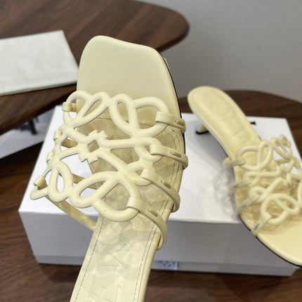 LOEWE 26S HIGH HEEL SANDALS IN LIGHT YELLOW CALFSKIN