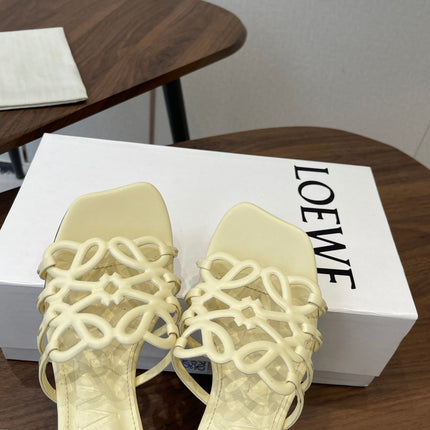 LOEWE 26S HIGH HEEL SANDALS IN LIGHT YELLOW CALFSKIN