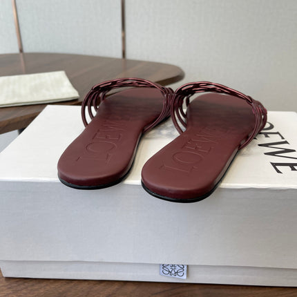 LOEWE 26S PETAL ANAGRAM SLIDE IN WINE RED CALFSKIN