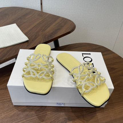 LOEWE 26S FLAT SANDALS IN YELLOW CALFSKIN WITH CRYSTALS