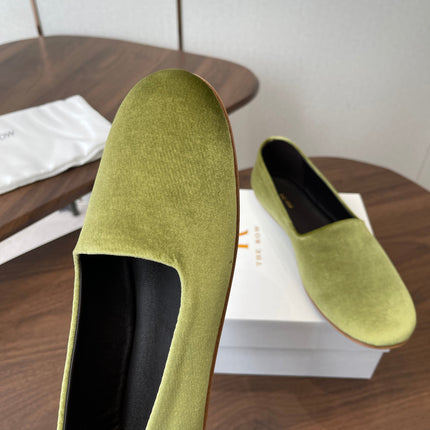 THE ROW 26S BALLET FLATS IN LIGHT OLIVE GREEN VELVET