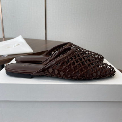 THE ROW 26S MULE SANDALS IN DARK BROWN CALFSKIN