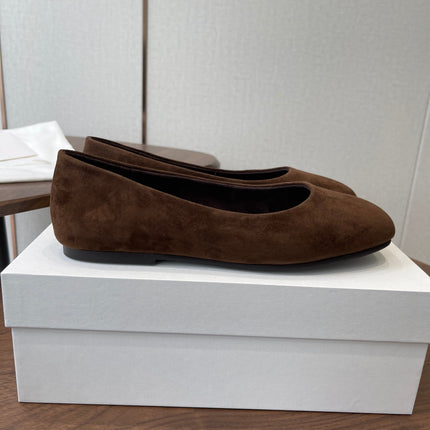 THE ROW 26S FLATS IN DARK BROWN SUEDE