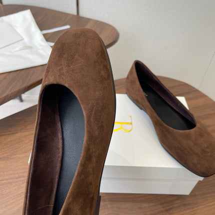 THE ROW 26S FLATS IN DARK BROWN SUEDE