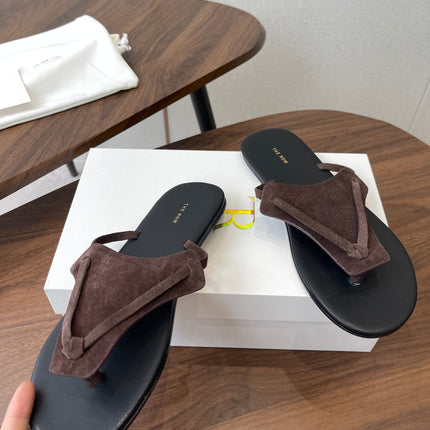 THE ROW 26S T STRAP THONG SANDALS IN CHOCOLATE BROWN SUEDE