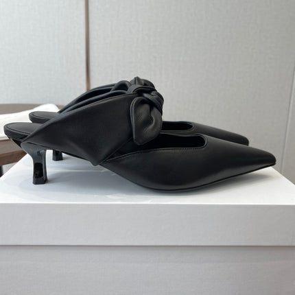 THE ROW 26S SLINGBACK POINTED HEELS IN BLACK CALFSKIN WITH BOW