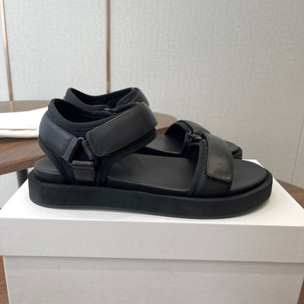 THE ROW 26S DOUBLE STRAP SANDALS IN BLACK CALFSKIN