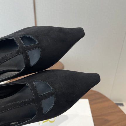 THE ROW 26S POINTED TOE T STRAP PUMPS 35MM IN BLACK SUEDE