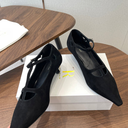 THE ROW 26S POINTED TOE T STRAP PUMPS 35MM IN BLACK SUEDE