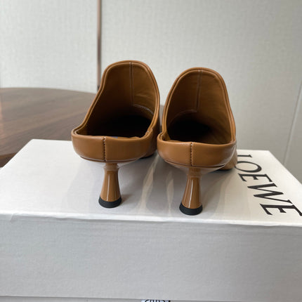 LOEWE 26S EMILY MULE 55MM IN TAN BROWN CALFSKIN