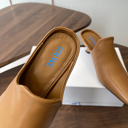 LOEWE 26S EMILY MULE 55MM IN TAN BROWN CALFSKIN