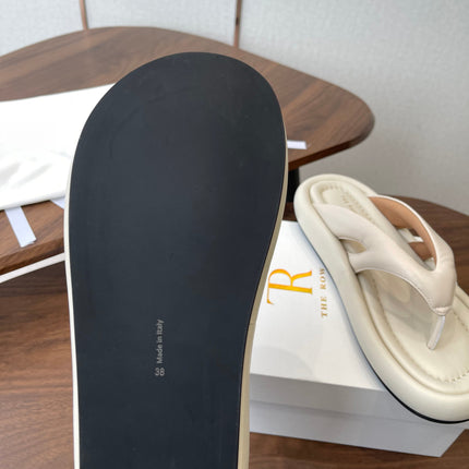 THE ROW 26S PUFFED THONG SANDALS IN IVORY WHITE CALFSKIN