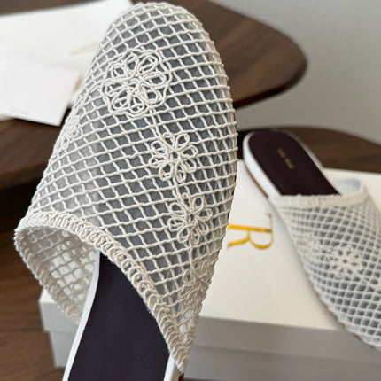 THE ROW 26S MULE FLATS IN WHITE CROCHET MESH