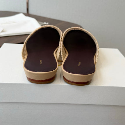 THE ROW 26S MULE FLATS IN BEIGE CROCHET MESH