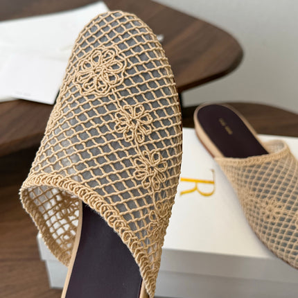 THE ROW 26S MULE FLATS IN BEIGE CROCHET MESH