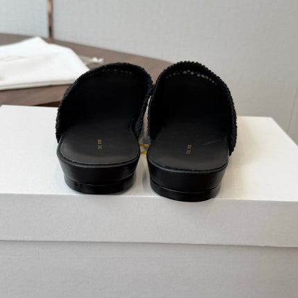 THE ROW 26S MULE FLATS IN BLACK CROCHET MESH