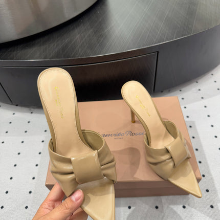 GIANVITO ROSSI 26S KNOTTED STRAP SANDALS 105 MM IN BEIGE LAMBSKIN