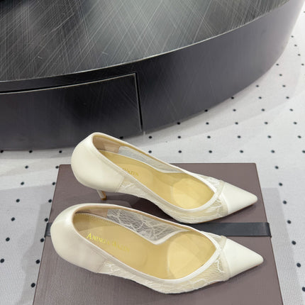 POINTED-TOE HIGH PUMPS 95MM IN WHITE MESH AND SILK