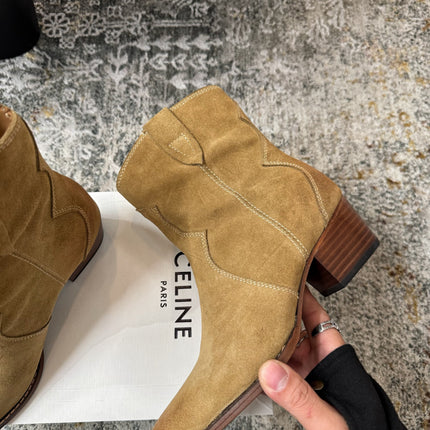 CELINE 26S ANKLE BOOTS 55 MM IN CAMEL BROWN SUEDE