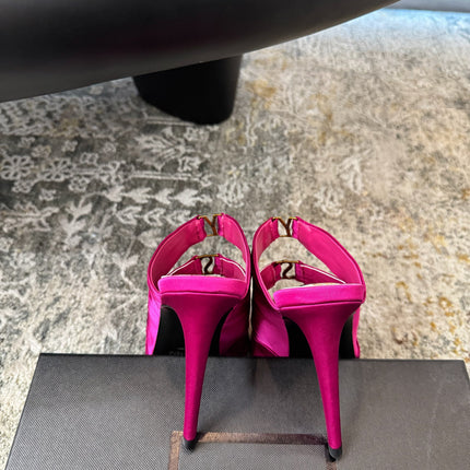 YSL 26S HEELED SANDALS 100 MM IN DARK PINK FABRIC
